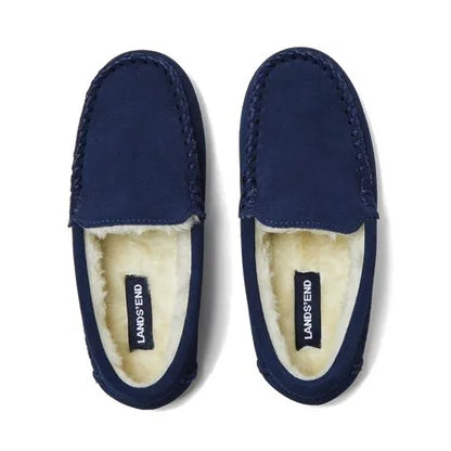 Kids Fuzzy Lined Suede Moccasin Slippers