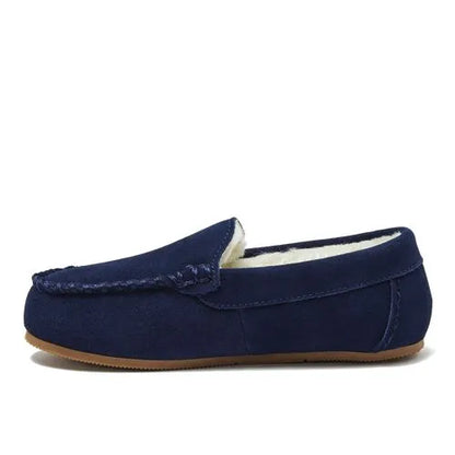 Kids Fuzzy Lined Suede Moccasin Slippers