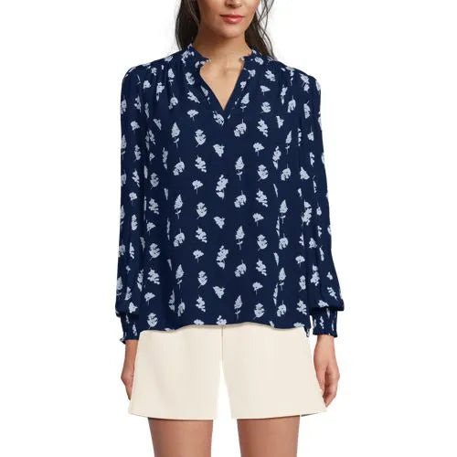 Women's Crepe Split Neck Popover Top