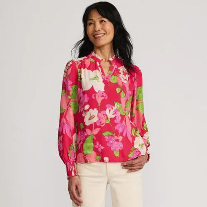 Women's Crepe Split Neck Popover Top