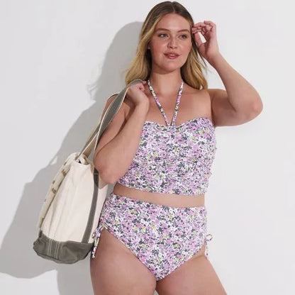 Women's Plus Size Ruched Halter Midkini Top