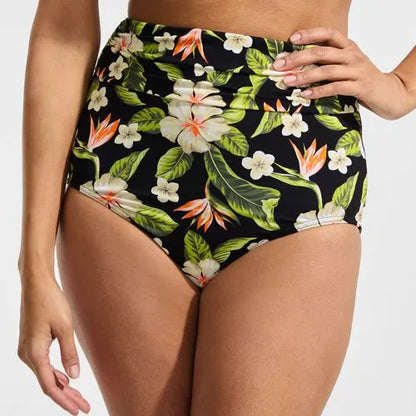 Women's Ruched High Waisted Full Coverage Bikini Bottoms