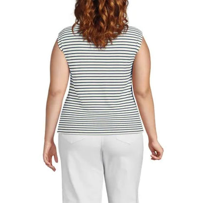 Women's Cap Sleeve Drapey Rib Fitted Funnel Neck Tank