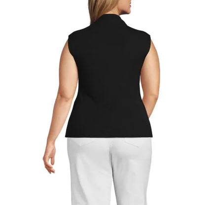 Women's Cap Sleeve Drapey Rib Fitted Funnel Neck Tank