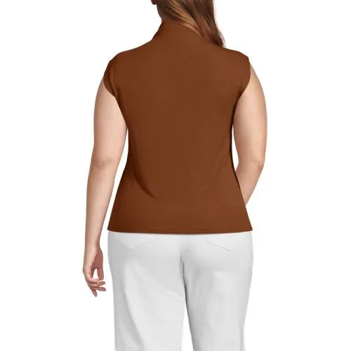 Women's Cap Sleeve Drapey Rib Fitted Funnel Neck Tank