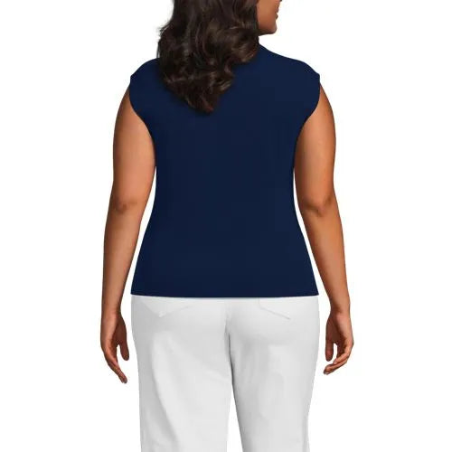 Women's Cap Sleeve Drapey Rib Fitted Funnel Neck Tank