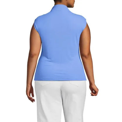 Women's Cap Sleeve Drapey Rib Fitted Funnel Neck Tank