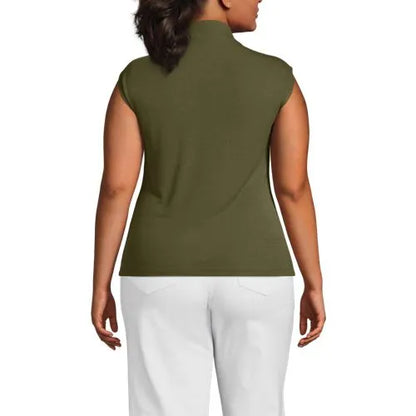Women's Cap Sleeve Drapey Rib Fitted Funnel Neck Tank
