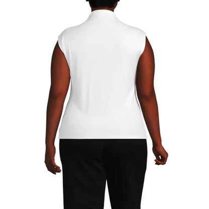 Women's Cap Sleeve Drapey Rib Fitted Funnel Neck Tank