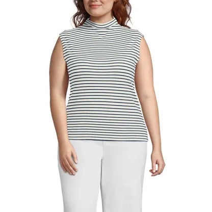 Women's Cap Sleeve Drapey Rib Fitted Funnel Neck Tank