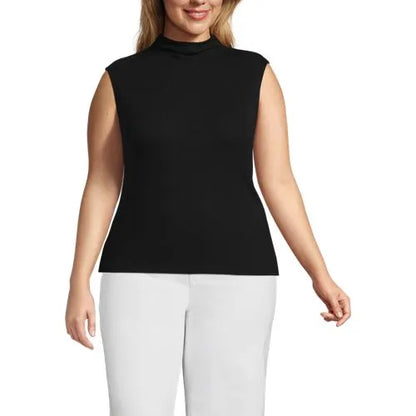 Women's Cap Sleeve Drapey Rib Fitted Funnel Neck Tank