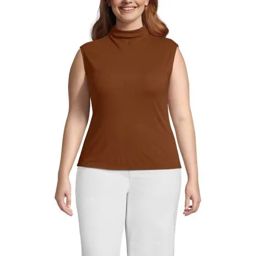 Women's Cap Sleeve Drapey Rib Fitted Funnel Neck Tank