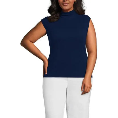 Women's Cap Sleeve Drapey Rib Fitted Funnel Neck Tank