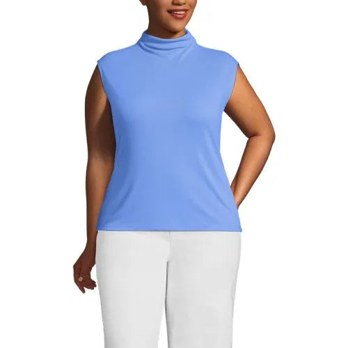 Women's Cap Sleeve Drapey Rib Fitted Funnel Neck Tank