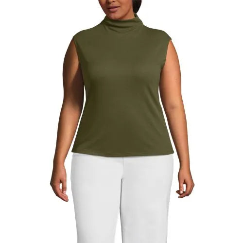 Women's Cap Sleeve Drapey Rib Fitted Funnel Neck Tank