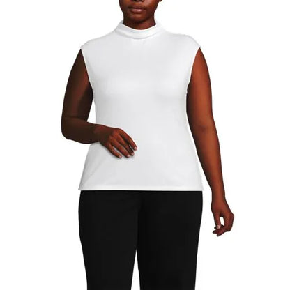 Women's Cap Sleeve Drapey Rib Fitted Funnel Neck Tank