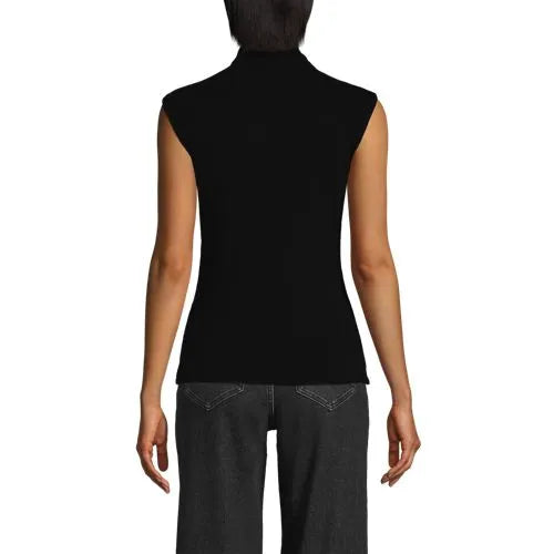 Women's Cap Sleeve Drapey Rib Fitted Funnel Neck Tank