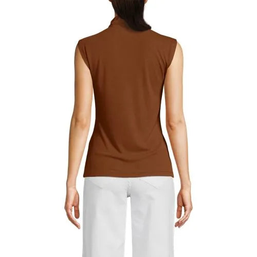 Women's Cap Sleeve Drapey Rib Fitted Funnel Neck Tank