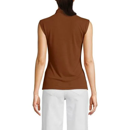 Women's Cap Sleeve Drapey Rib Fitted Funnel Neck Tank