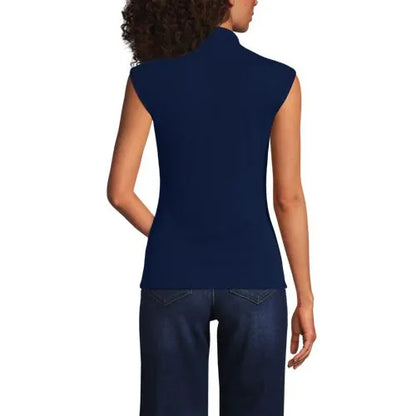 Women's Cap Sleeve Drapey Rib Fitted Funnel Neck Tank