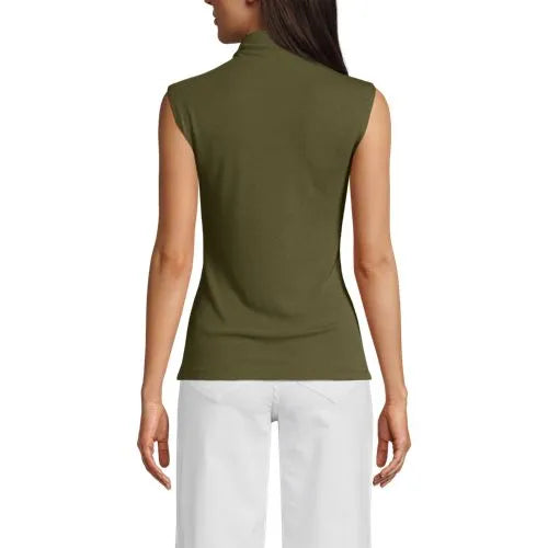 Women's Cap Sleeve Drapey Rib Fitted Funnel Neck Tank