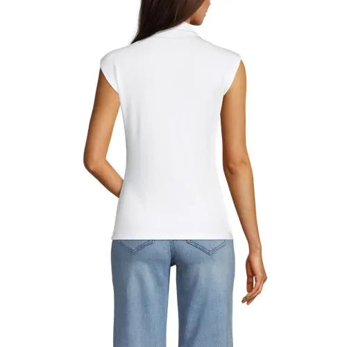 Women's Cap Sleeve Drapey Rib Fitted Funnel Neck Tank