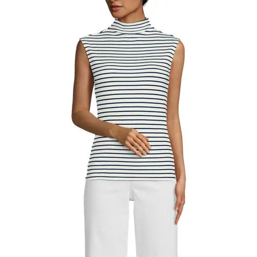 Women's Cap Sleeve Drapey Rib Fitted Funnel Neck Tank