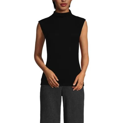 Women's Cap Sleeve Drapey Rib Fitted Funnel Neck Tank