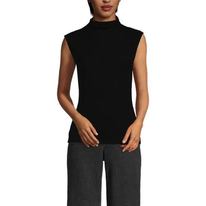 Women's Cap Sleeve Drapey Rib Fitted Funnel Neck Tank