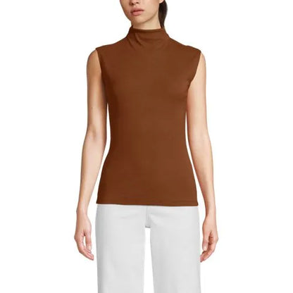 Women's Cap Sleeve Drapey Rib Fitted Funnel Neck Tank