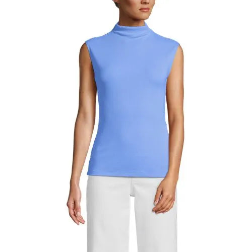 Women's Cap Sleeve Drapey Rib Fitted Funnel Neck Tank