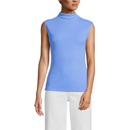 Women's Cap Sleeve Drapey Rib Fitted Funnel Neck Tank