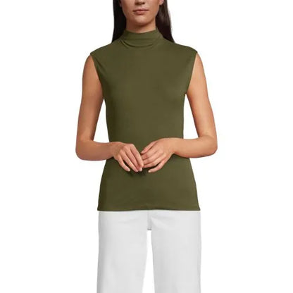 Women's Cap Sleeve Drapey Rib Fitted Funnel Neck Tank