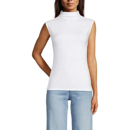 Women's Cap Sleeve Drapey Rib Fitted Funnel Neck Tank