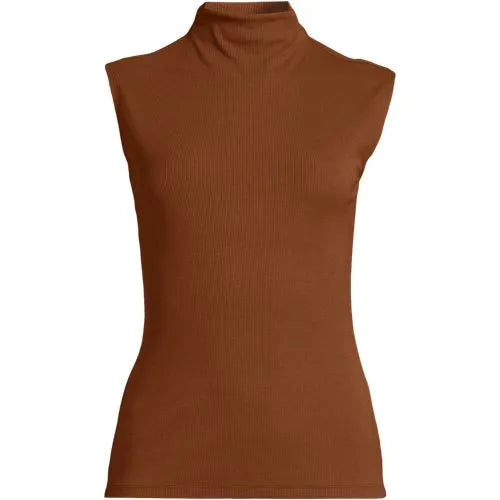 Women's Cap Sleeve Drapey Rib Fitted Funnel Neck Tank