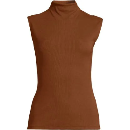 Women's Cap Sleeve Drapey Rib Fitted Funnel Neck Tank
