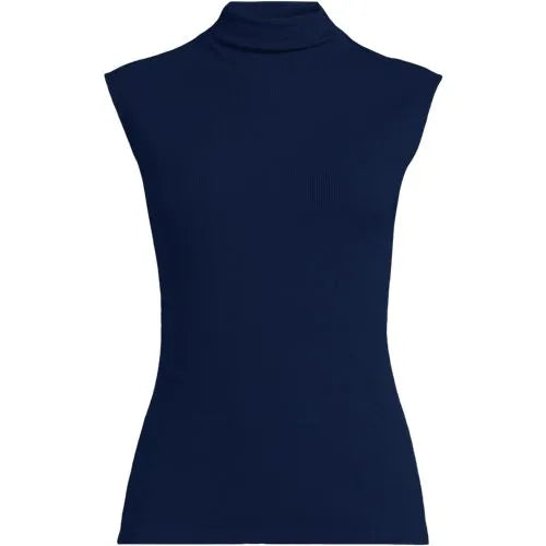 Women's Cap Sleeve Drapey Rib Fitted Funnel Neck Tank
