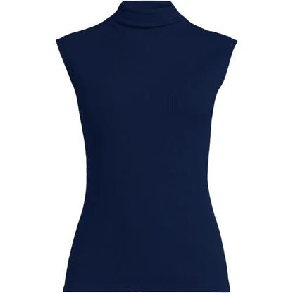 Women's Cap Sleeve Drapey Rib Fitted Funnel Neck Tank