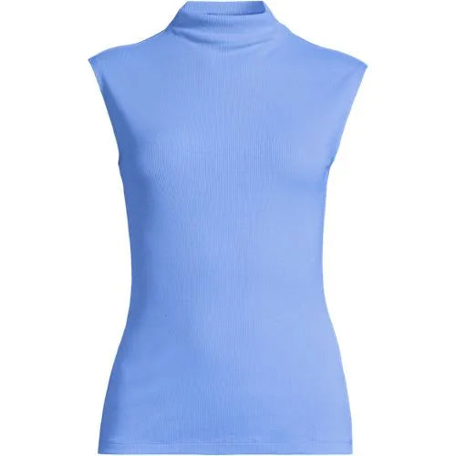 Women's Cap Sleeve Drapey Rib Fitted Funnel Neck Tank