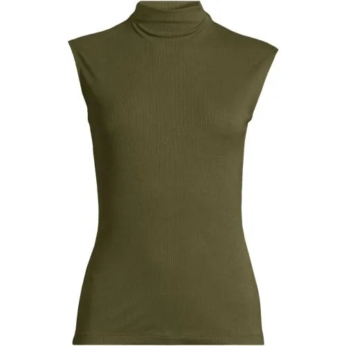 Women's Cap Sleeve Drapey Rib Fitted Funnel Neck Tank