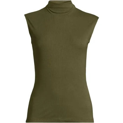 Women's Cap Sleeve Drapey Rib Fitted Funnel Neck Tank