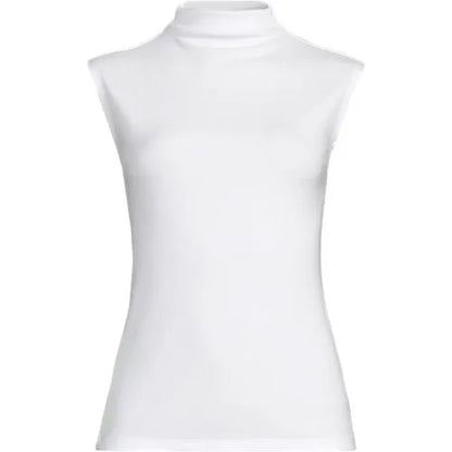 Women's Cap Sleeve Drapey Rib Fitted Funnel Neck Tank