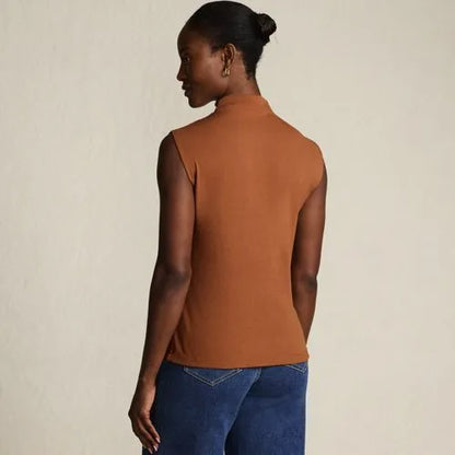 Women's Cap Sleeve Drapey Rib Fitted Funnel Neck Tank