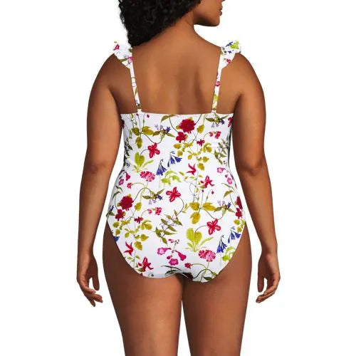 Women's Plus Size Balconette Ruffle High Leg One Piece Swimsuit