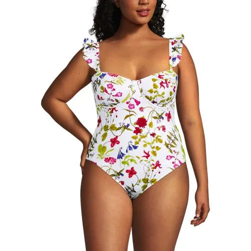 Women's Plus Size Balconette Ruffle High Leg One Piece Swimsuit