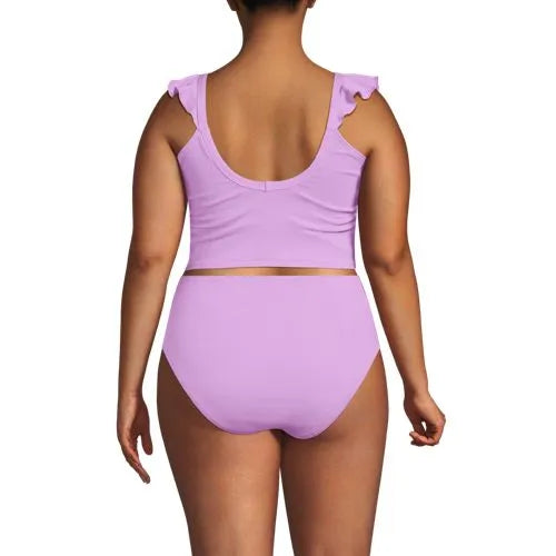 Women's Pique Ruffle Midkini Top and High Waisted Bottom Swimsuit Set