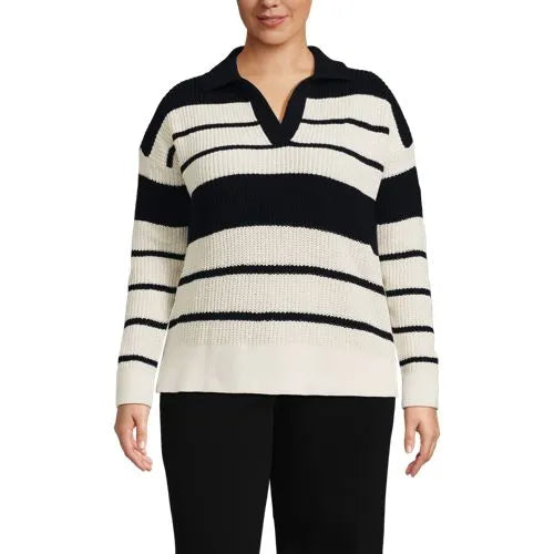 Women's Cotton Boucle Johnny Collar Shaker Pullover