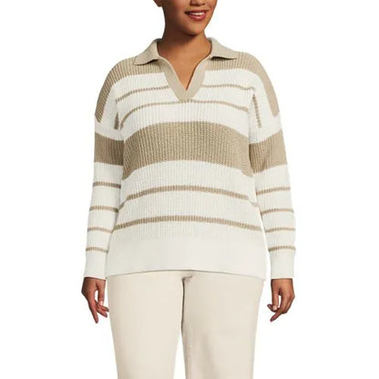Women's Cotton Boucle Johnny Collar Shaker Pullover