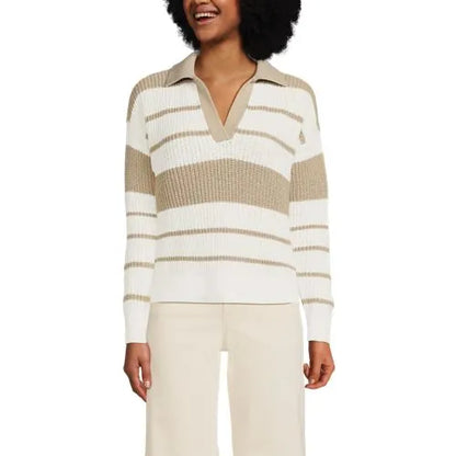 Women's Cotton Boucle Johnny Collar Shaker Pullover