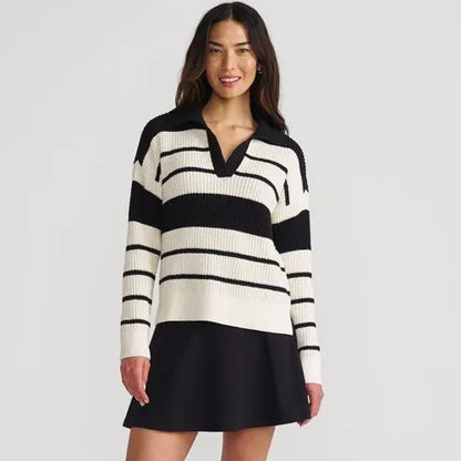 Women's Cotton Boucle Johnny Collar Shaker Pullover
